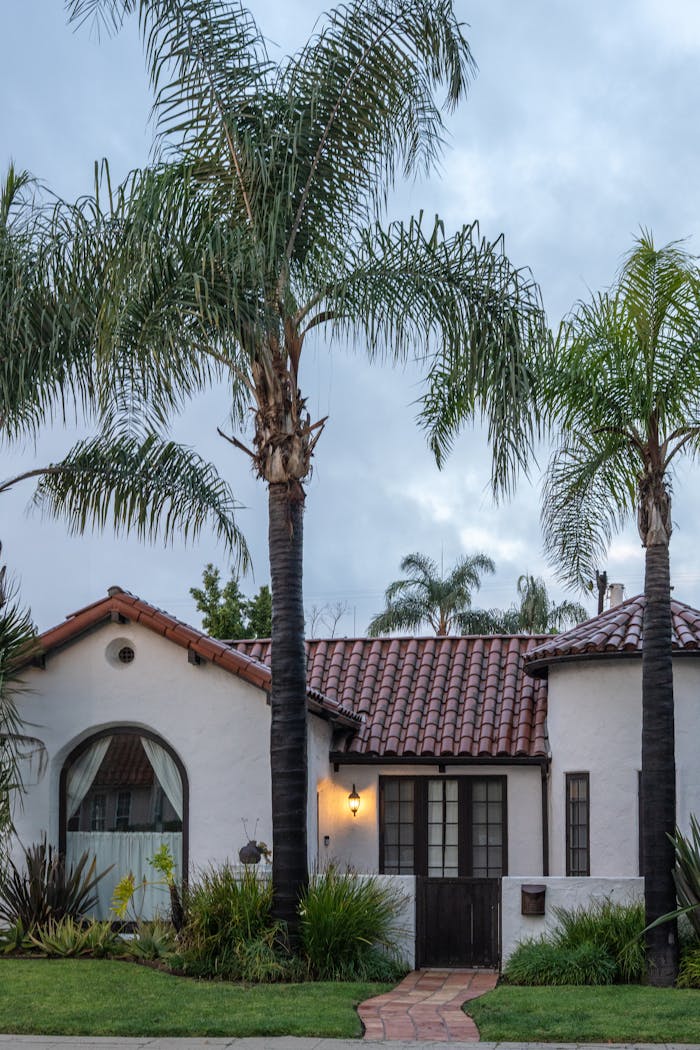 creative-01 Beautiful Spanish-style house with palm trees in West Hollywood, California.
